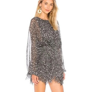 LoveShackFancy Black and White Star Kaia Dress Elastic Waist Long Sleeve Size L